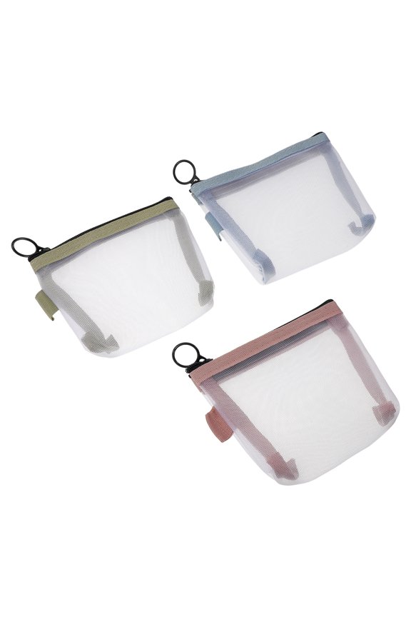 3Pcs Small Transparent Mesh Cosmetic Bags Portable Makeup Organizer Pouch Set