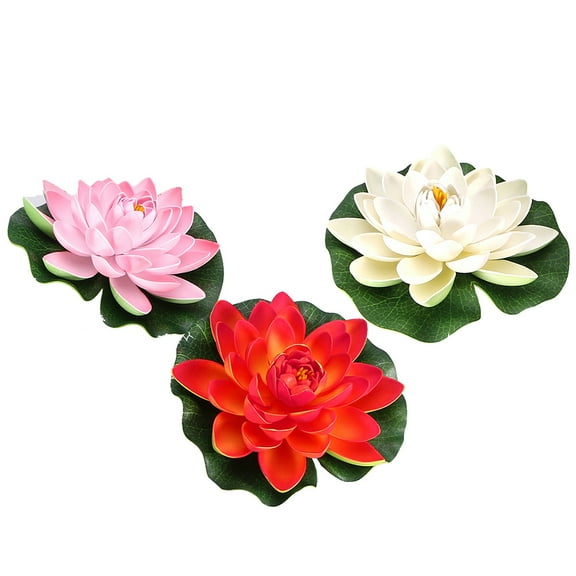 Milisten 3Pcs Water Float Simulation Lotus Flower Assorted Color PU Decorative Pond Floating Decor