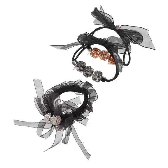 Milisten Rhinestone Organza Bowknot Hair Ties Black for Decoration