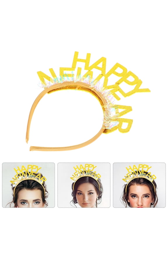 Cute Glitter Headband Golden Felt Happy New Year Party Accessory