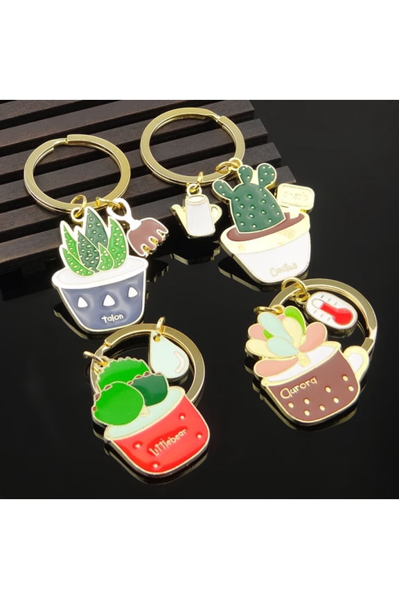 4PCS Cute Cactus Keychains Set, Stainless Steel Key Holder Pendants, Hanging Decor Accessories, Unique Gift for Women and Girls