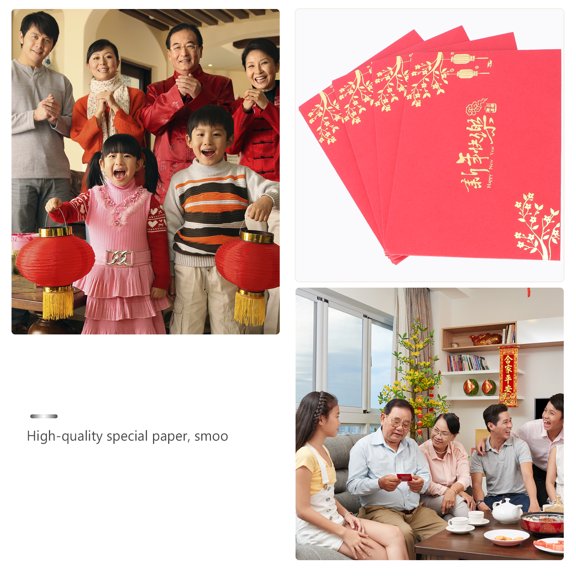 Milisten Traditional Chinese Greeting Cards Red for Party Supply 4Pcs