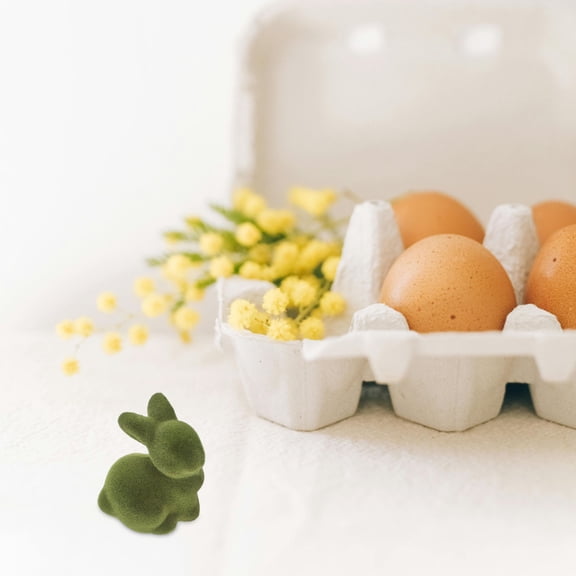 Milisten 4Pcs Green Flocked Bunny Garden Statues Easter Decoration for Garden and Tabletop