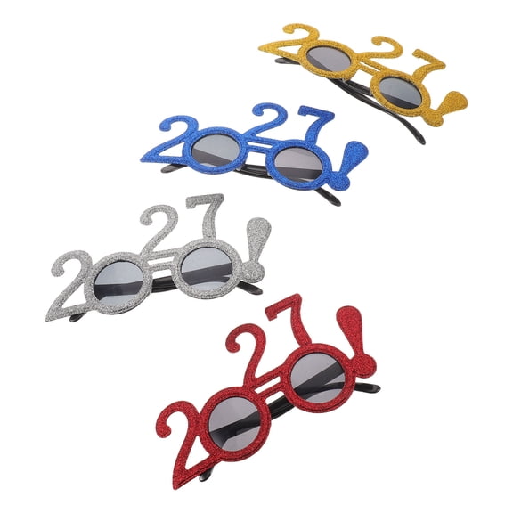 Milisten 4-Pack Glitter 2027 Number Glasses Plastic Party Props for New Year's Eve Photo Booth Celebration