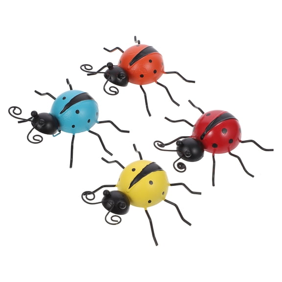 Milisten 4Pcs Assorted Color Metal Ladybug Wall Sculptures with Hand Painted Finish