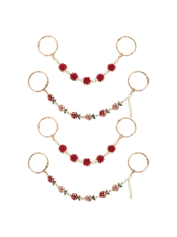 4-Pack Multicolor Rose Boot Shoe Chains with Sparkling Rhinestones, Elegant Floral Shoe Jewelry Clips for Women