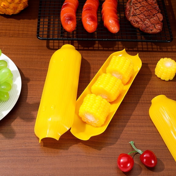 Milisten 4Pcs Plastic Corn Dish Yellow for Bbq Snack Serving Tray and Decorative Table Plate