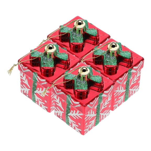 Milisten Winter Holiday Present Boxes Glitter Tree Ornaments Red Plastic 4pcs