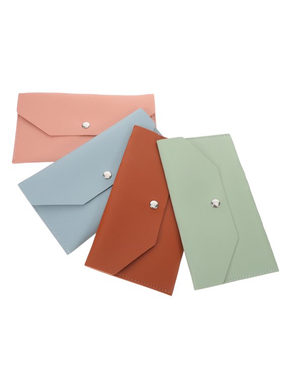 4-Piece Reusable Cash Envelope Wallet, PU Money Holder Organizer for Travel, Budgeting, Bills and Savings