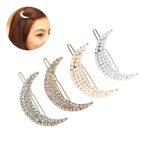 Milisten 4Pcs Rhinestone Hair Pins Moon Shape for Women Wedding Bridal Decorative Use