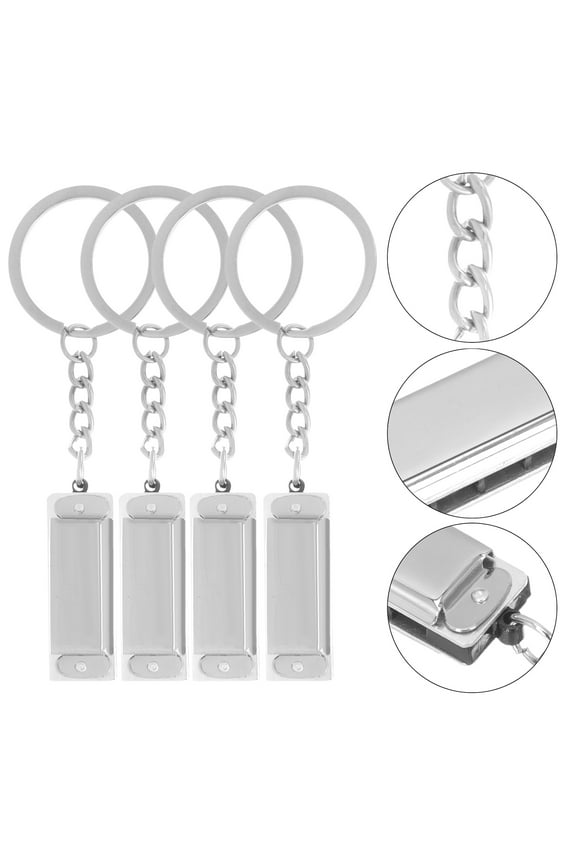 4Pcs Tiny Musical Instrument Harmonica Keychains Metal for Children and Friends