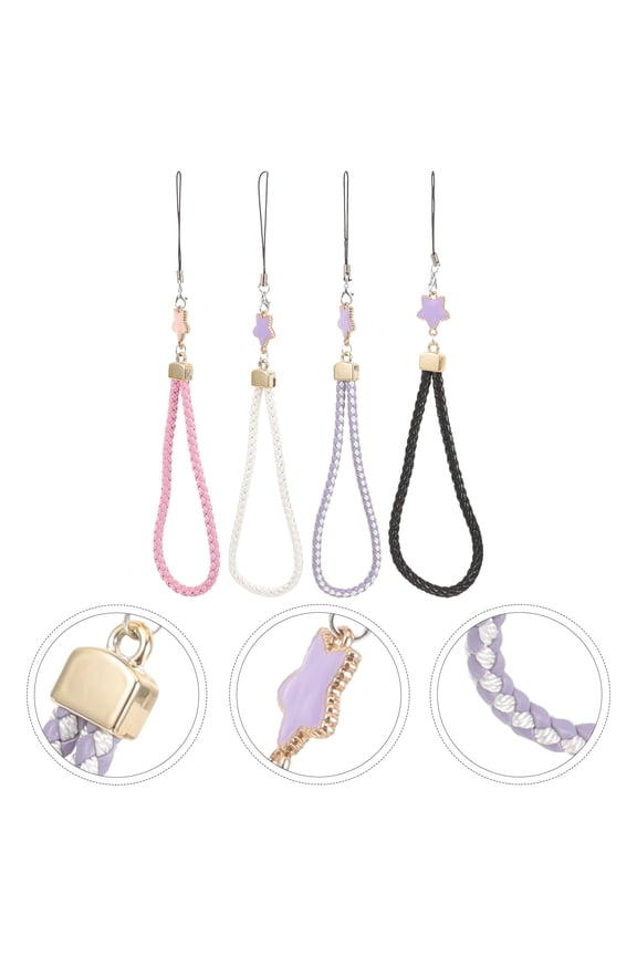 4Pcs Anti Lost Keychain Black Strong Thread Lanyard for Phone Hands Free Secure Use