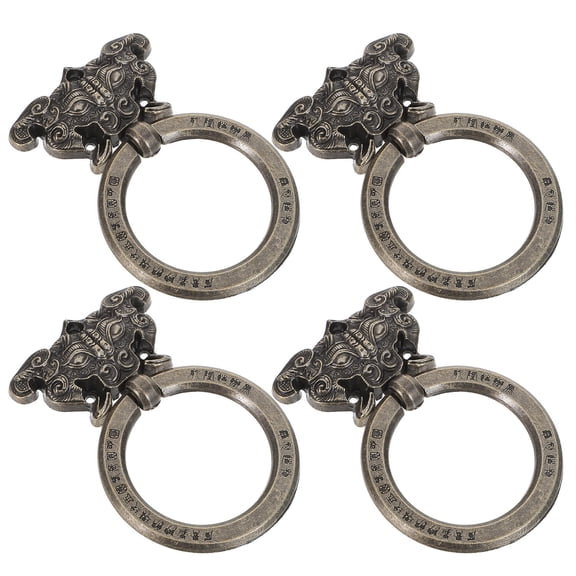 Milisten 4pcs Antique Drop Ring Drawer Pulls, Animal Head Shaped Backplate
