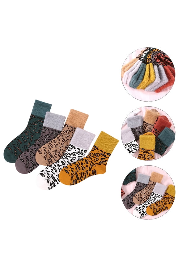 5 Pairs Tube Leopard Print Socks Breathable Comfortable Cotton Blend Socks for Women and Men
