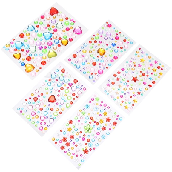 Milisten 5-Pack Rhinestone Sheets Stickers Mixed Styles Acrylic Gems Assorted Colors for Home Crafts Decoration
