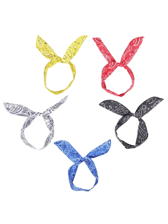 5-Pack Multipurpose Wire Headbands with Twisted Bow and Paisley Print, Stylish and Elegant Hair Accessories