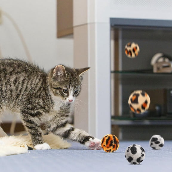 Milisten 5pcs Leopard Tennis Balls Cat Balls for Kittens Plush Exercise