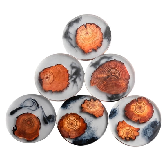 Milisten 6 Pieces Resin Pine Wood Coasters for Home Use Protects Tables from Hot Cold Drinks Light Brown