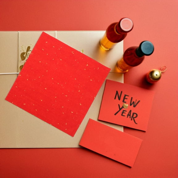 Milisten 60Pcs Red Chinese Calligraphy Paper Sheets with Plated Gold Flecks for Spring Festival and Brush Lettering