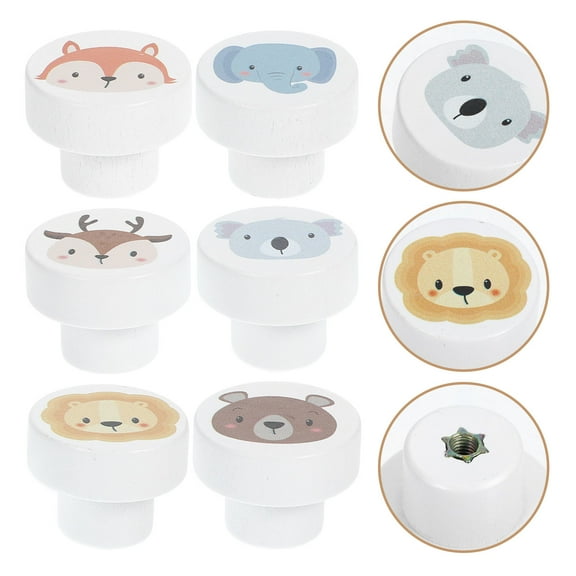 Milisten 6Pcs Wooden Animal Print Cabinet Knobs Decorative Drawer Handles for Furniture