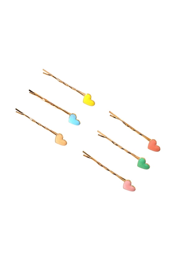 6-Pack Alloy Heart Hair Clips Decorative Hairpins for Women Girls Party Everyday Use Assorted Colors
