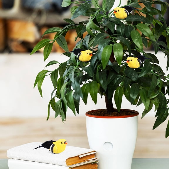 Milisten Set of 6 Yellow Decorative Bird Models with Clips for Indoor and Outdoor Decor