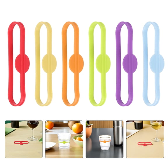 Milisten 6Pcs Silicone Drink Marker Bands Flexible Glass Identifier Rings for Party Wine Beer Bottle Accessories