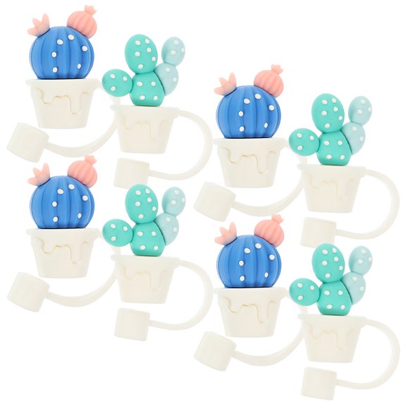 Milisten 8-Pack Dustproof Cactus Straw Protectors Reusable Tips for Straws, Perfect for Baby Showers