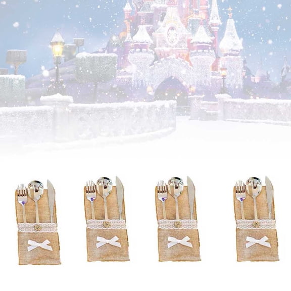 Milisten 8Pcs Christmas Linen Tableware Bags Reusable Silverware Holders for Wedding Party