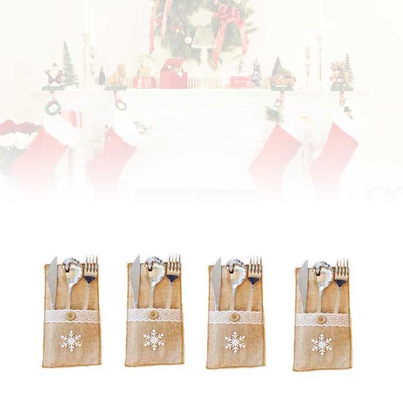 Milisten 8Pcs Christmas Cutlery Bags Linen Cloth Breathable Lightweight Silverware Holders