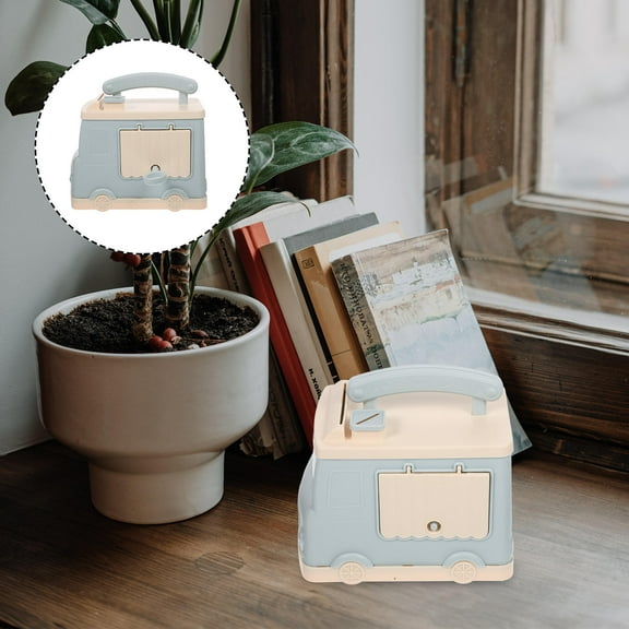 Milisten Blue Plastic Car Coin Bank for Kids, Cute Car Model Piggy Bank for Saving Coins and Storage, 8.5 x 6.5 x 6.5 Inches