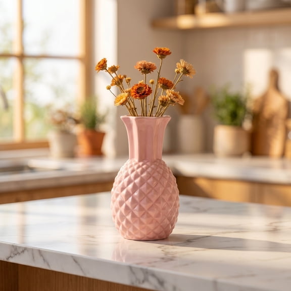 Milisten Pink Textured Ceramic Pineapple Vase for Console Table Shelf Decorative Use