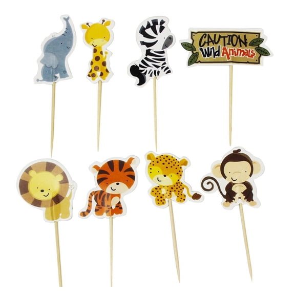 Milisten 96 Pcs Assorted Colorful Zoo Animal Cake Toppers for Birthday Party Cake Decoration Made of Coated Paper