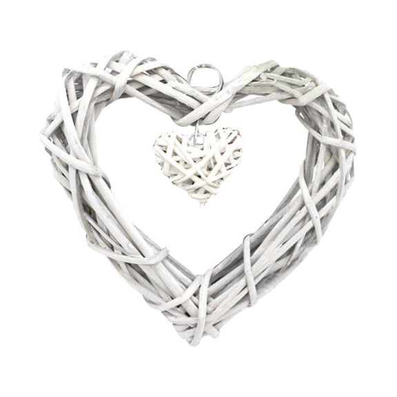 Milisten Elegant Light Grey Rattan Heart Hanging Craft with White Wicker Center for Wall Decoration