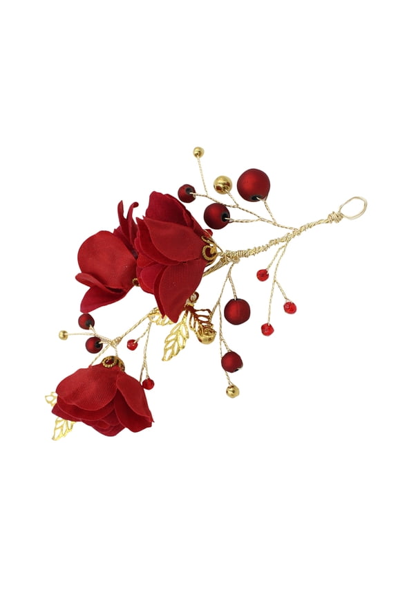 Red Bridal Flower Headdress Lightweight Alloy and Cloth Perfect for Wedding