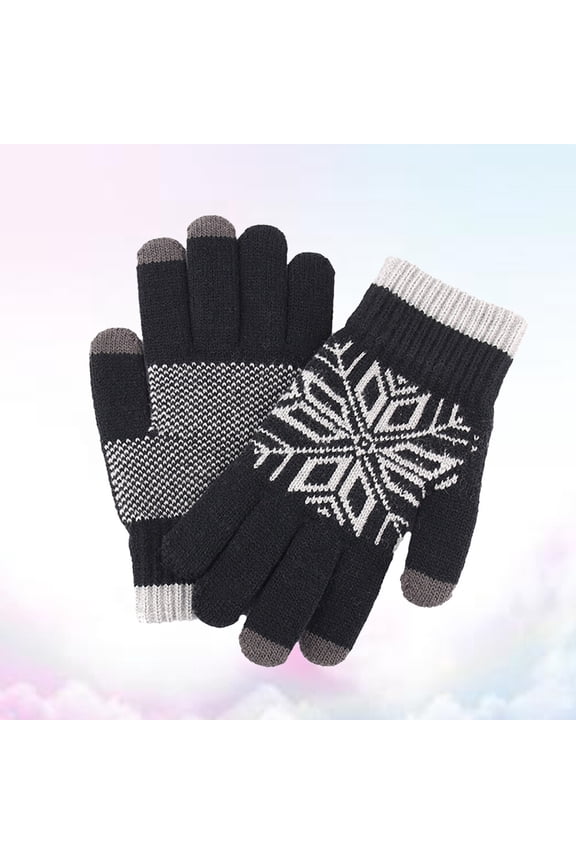 Black Thicken Knitted Gloves with Two Finger Touchscreen Design for Winter Outdoors