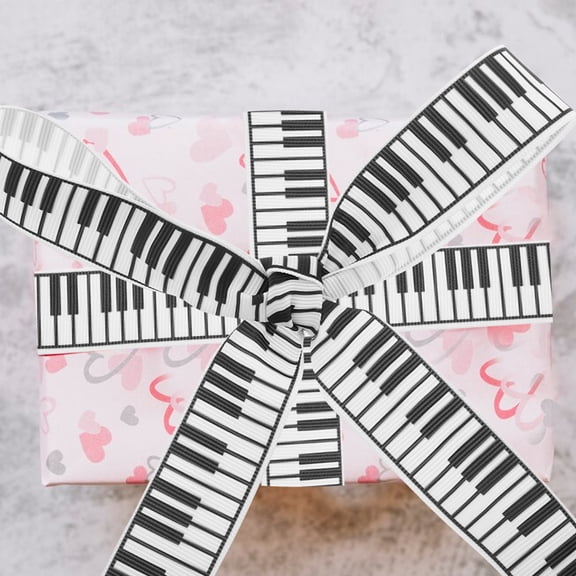 Milisten Black and White Piano Ribbon 2.5cm Wide Music Notes Craft and Wrapping Ribbon 5 Yards