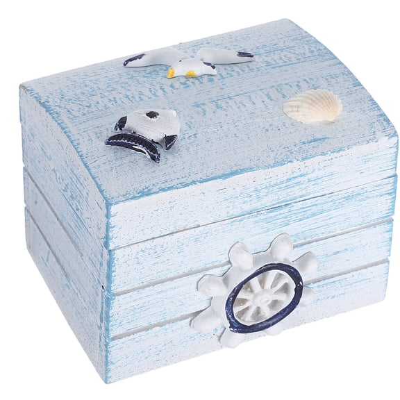 Milisten Blue Ocean Inspired Wooden Storage Box Small Nautical Chest for Home Decor