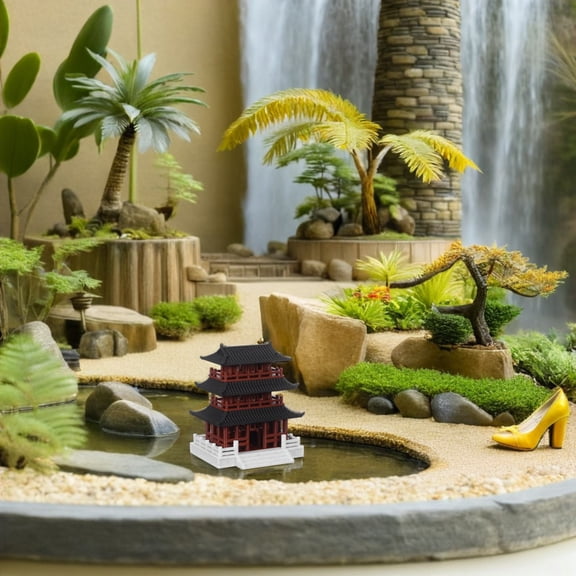 Milisten Chinese Style Decorative Pavilion Figurine Multi Color for Fish Tank and Home