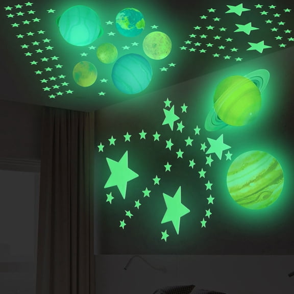 Milisten Creative Luminous Planet Stars Wall Stickers for Nursery Decoration with 109Pcs Acrylic Stickers