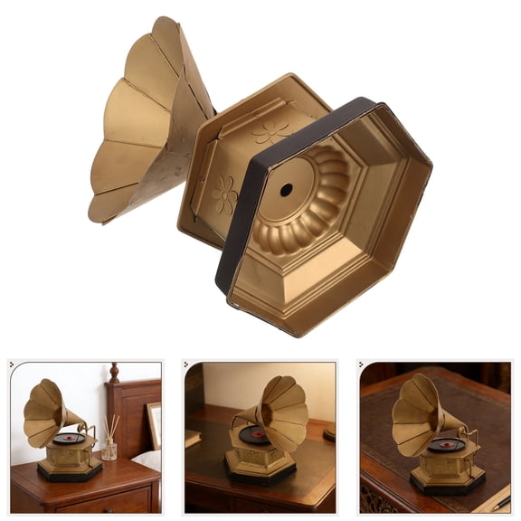 Milisten Golden Retro Gramophone Music Box Model for Home Coffee Table Decoration