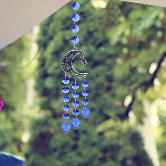 Milisten Blue Crystal Suncatcher Moon Sun Catcher Elegant Home Garden Decor
