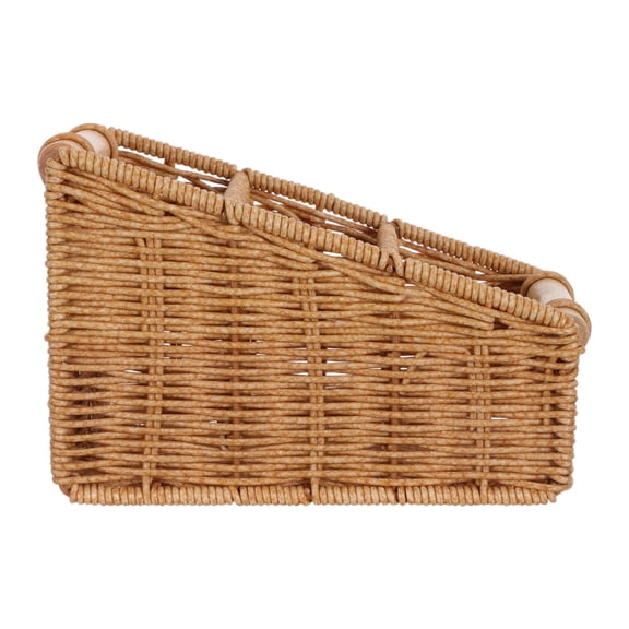 Milisten Divided Narrow Storage Basket with Handle, PP Wood Rectangular Organizer for Home, Kitchen, Bathroom, Shelf