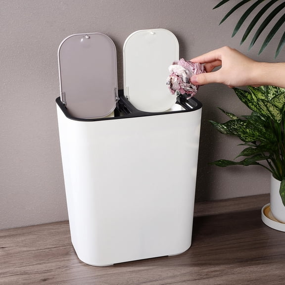 Milisten Beige Double Trash Can for Home Waste and Recycling Storage, Kitchen Garbage Bin Organizer