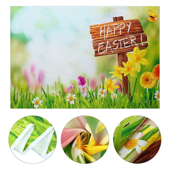 Milisten Easter Theme Flower Grass Scenic Backdrop for Photography and Wall Decoration Multi 9ft x 6.5ft