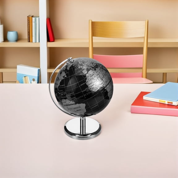Milisten Vintage Decorative World Globe in Black Metal and ABS for Home Use