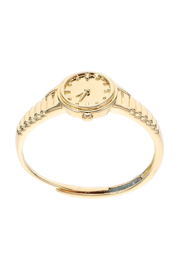 Elegant Golden Adjustable Watch Ring for Women's with Mini Clock for Daily Wear and Special Occasions
