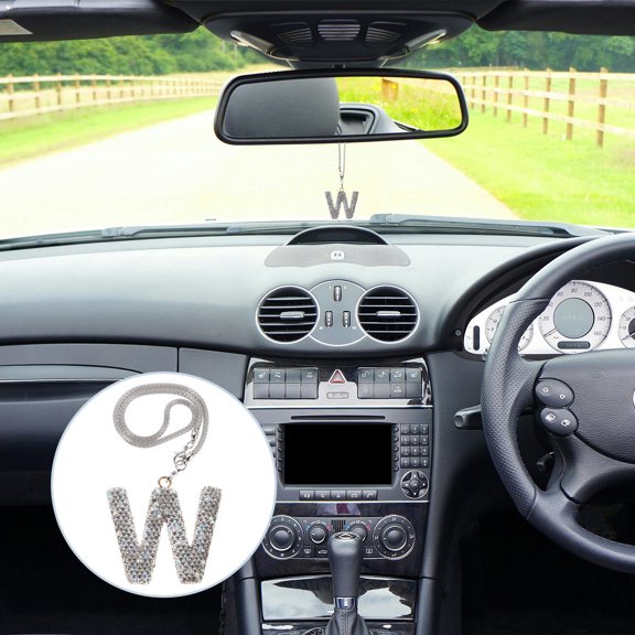Milisten Car Interior Pendant Elegant Letter Design Silver Rhinestone Auto Decoration