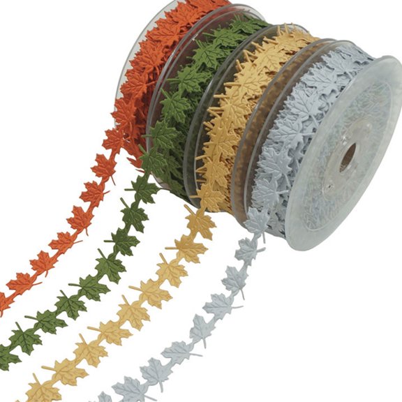 Milisten Embossed Maple Leaf Ribbon Roll Decorative Trim 15 Yard for Festive Decor