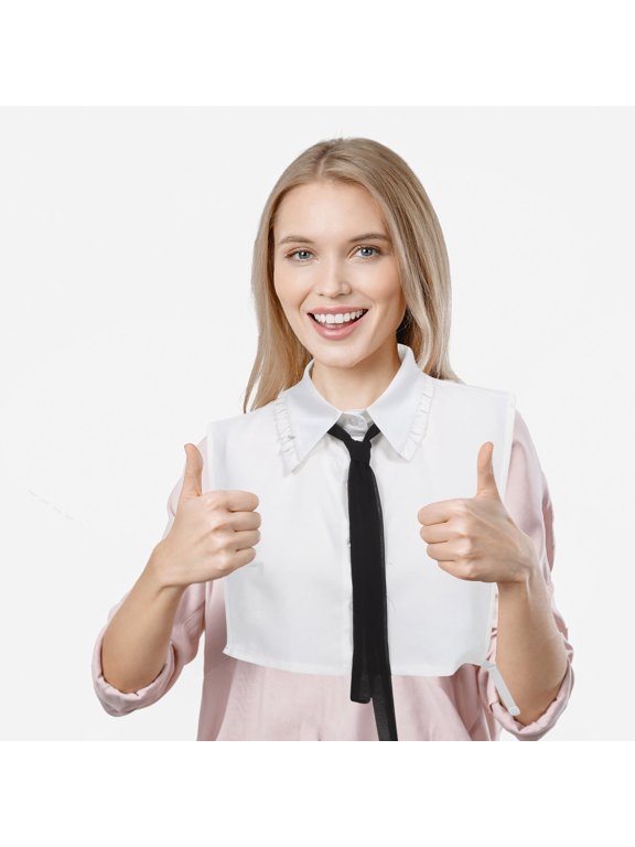 Women's Fake Collar with Black Ribbon Tie, Lightweight Chiffon Detachable Blouse Collar for Business Casual Layering